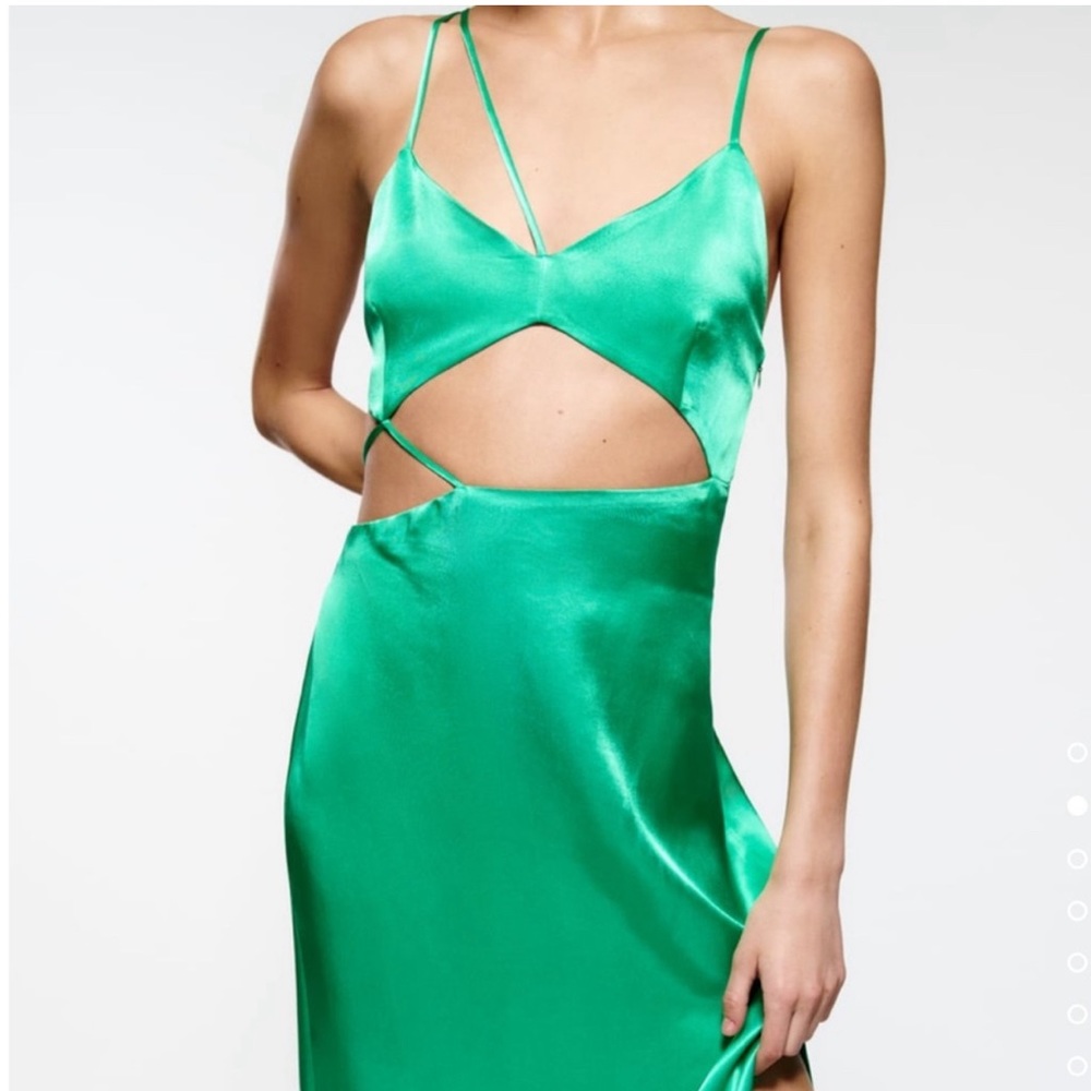BRAND NEW - Emerald Green Zara Cutout Satin Dress